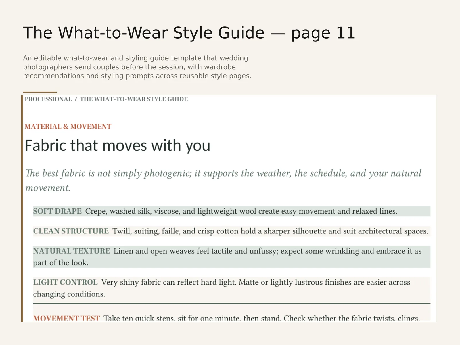 The What-to-Wear Style Guide — sample interior spread 5 with fictional sample data
